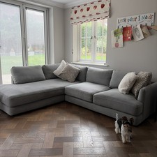 West Elm Haven 2 Piece Bumper Chaise Sofa 274cm RRP £4229 Twill, Silver