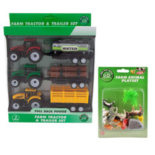 Kids Tractors And Trailers Farm Toys Set, Farm Animals Boys Girls Play Set Toy