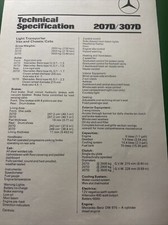 Mercedes Benz 207D 307D Truck Technical Specification Brochure Frameable 1977