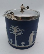 Vintage Cobalt Blue Wedgwood Silver Plated Biscuit Barrel