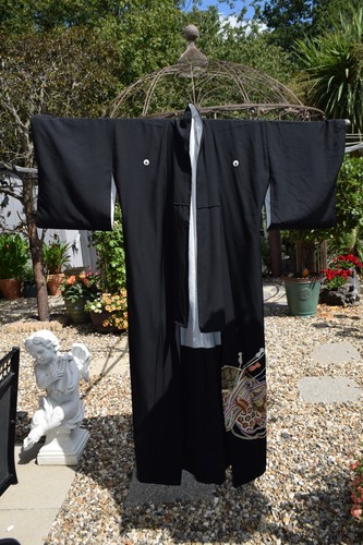 Vtg kimono japanese black - kimono,