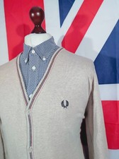 Fred Perry Knitted Tipped Cardigan - L/XL - Beige - Mod Casuals 60's