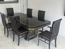 Versace-Style Rosella Italian Black & Gold Dining Table + 6 Chairs