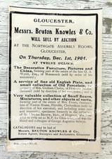 Bruton Knowles & Co Estate Agents Auctioneers Gloucester 1904 small print advert