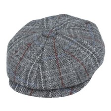 Men’s Grey Check Tweed Wool Newsboy Cap 8 Panel Gatsby Baker Boy Flat Hat