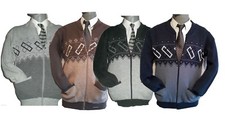 Mens Zip Up Pattern Cardigan Grandad Jumper S M L XL XXL Gents Casual Knitwear