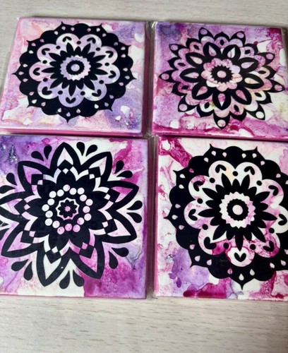 Mandala tile coasters set - tile, •