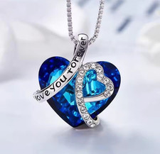 Crystal Heart 925 Sterling Silver Plated Pendant Necklace Womens Jewellery Gift