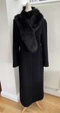 M&S Women’s Extra Long Black Wool Coat With Detachable Faux Fur Collar. Size 12