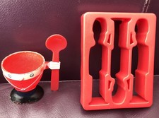 Novelty soldier egg cup and spoon with toast / Bread cutter plastic. Used