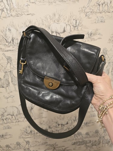 Fossil black leather crossbody - leather,