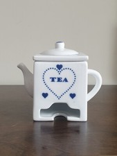Pottery tea bags caddy storage - Blue & White Teapot