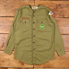 Vintage Boy Scouts of America Workwear Shirt Button S 60s Uniform Patches Mens