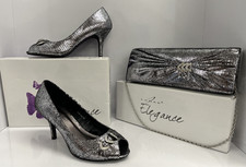 Lunar Elegance  - Size 5 - Silver Peep Toe Shoes with Matching Clutch Bag
