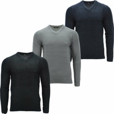 D&H Mens Jumpers V Neck Ribbed Soft Regular Fit Casual Pullover Sweatshirt Top