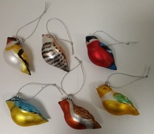 Hand Painted Bird x6 Ornaments Multicoloured Hanging Christmas