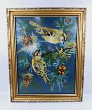 Bird Tapestry Framed Needlepoint Vintage Cottagecore Decor Garden Birds