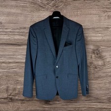 Kin By John Lewis Plaid Linen Blend Slim Fit Blazer Jacket Navy 38R
