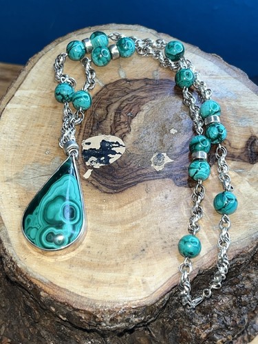 Vintage malachite sterling - malachite,