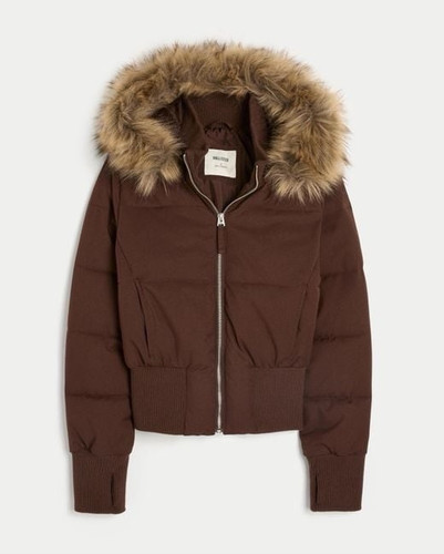 Hollister brown puffer - hollister, jacket