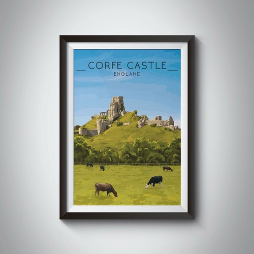 Corfe castle travel poster - corfe,