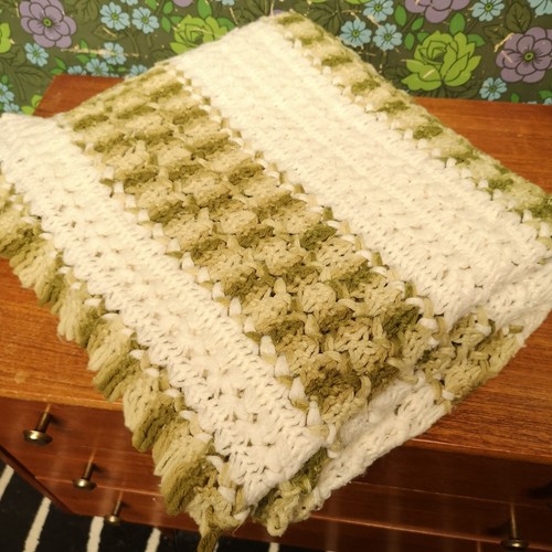 Vintage green white stripy - green,
