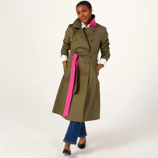 BNWT Helene Berman Double Breasted Trench Coat Sz 8 Khaki & Pink