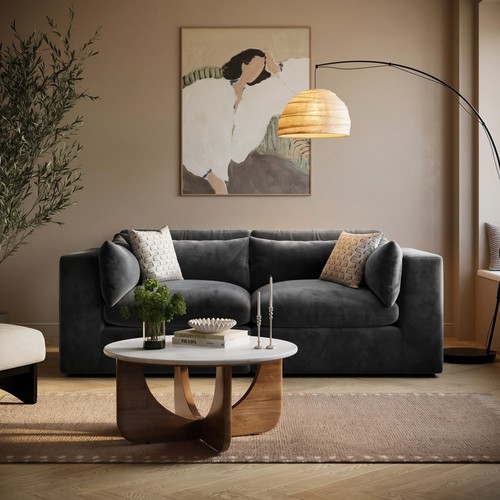 Charcoal grey velvet seater - velvet, 3