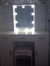 Large Drawers Dressing Table With LED Lights Mirror And Stool Vanity Makeup Desk