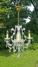 An unusual vintage French 1950's 3arm glass  Cage Maria Theresa chandelier(S7)
