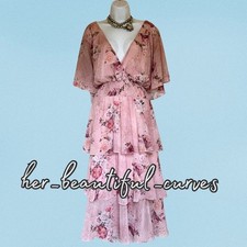 QUIZ FLORAL PRINT GLITTERING THREADS TIERED MIDI OCCASION PARTY DRESS SIZE 24