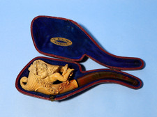 c1890 Meerschaum Pipe Cherub with Cornucopia & Flowers a/f Cased #ESK