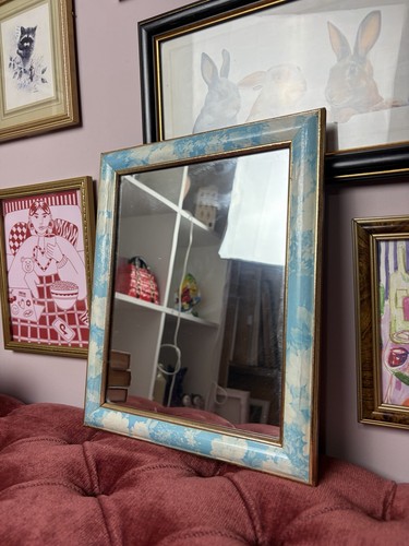 Blue gold floral wall mirror - blue,