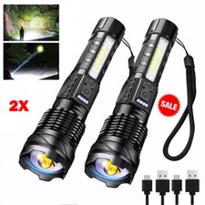 2x 9500000LM Bright LED Rechargeable Flashlight 7-Modes Zoomable Torch Spotlight