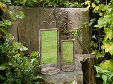 Pair of Vintage French Shabby Chic Style Metal Table Top Garden Wall Mirrors