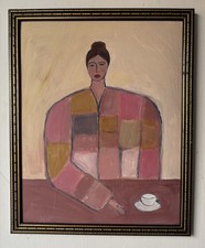 Original Mid Century Modernist Abstract Style Figurative Oil On Board Painting
