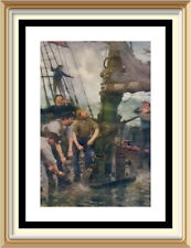 Original c1929 Lithograph HENRY SCOTT TUKE Seascape Print ALL HANDS TO THE PUMP
