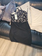 Lipsy Women Black& Beige  Lace Dress Size 12 BNWT