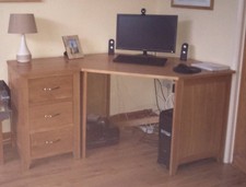 Solid Oak Corner Computer Desk And Drawers