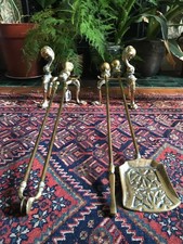 19th Century Country House Brass Ball & Claw Fire Dogs & Companion Set Andiron