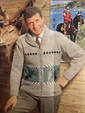 MENS ZIP UP STAG REINDEER CARDIGAN JACKET 34-44" VTG WORKD KNITTING PATTERN BOOK