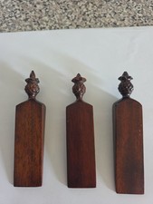 3 Antique Georgian Turned Wood Miniature Doorstop Window Wedges 11cms Each