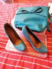 Teal Wedge Shoes size 4 (EU 37) with matching colour crossbody bag.