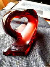 LALIQUE RIBBON HEART RED SIGNED WITH LABEL RARE COLOUR MINT COND
