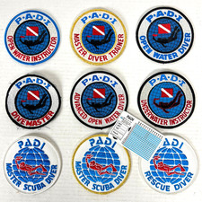PADI Scuba Vtg 9 Patch Lot +Tables Card Master Diver Divemaster Open Water