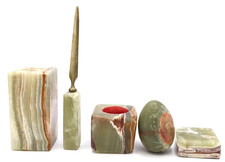Collection Of Onyx Items Egg, Toothbrush Holder, Letter Opener, Paperweight Etc