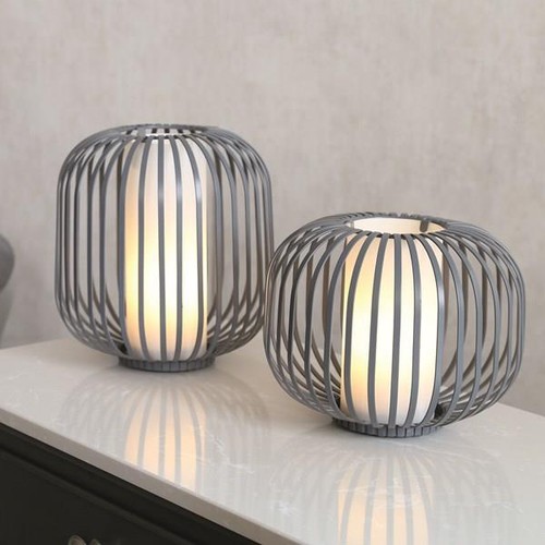 Grey metal cage lamp lantern - grey,