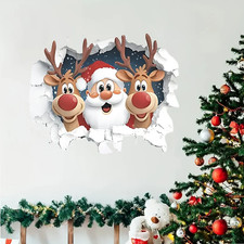 Santa & Reindeer 3d Christmas Wall Sticker – Removable Self-Adhesive Holiday Dec