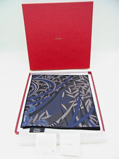 Auth Cartier Silk 100% Scarf Blue Panthere VIP Gift 42 x 42 cm with Box etc New