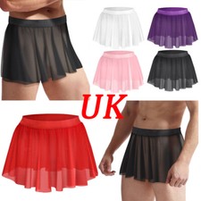UK Mens Elastic Mesh Ruffled Sissy Skirt Underwear Crossdress Cosplay Sleepwear